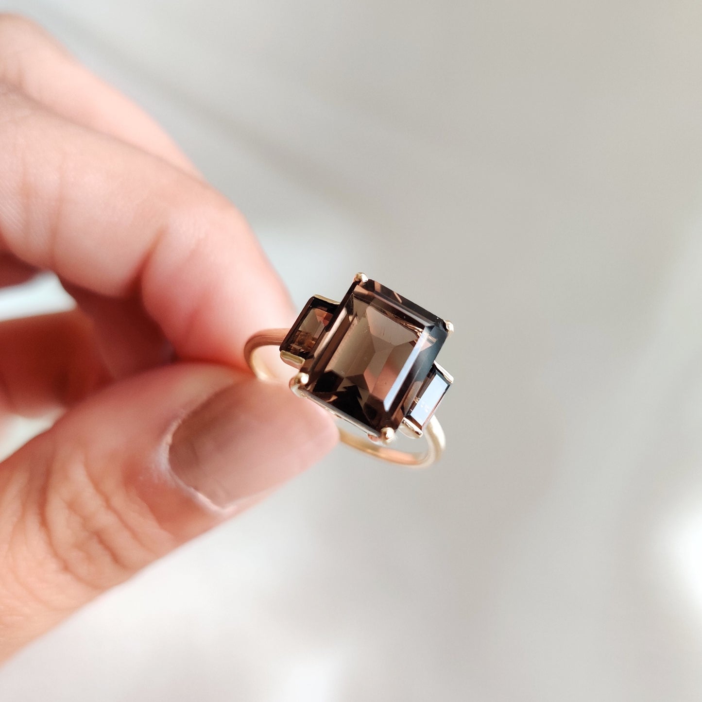 Natural Smoky Quartz Ring, 14K Solid Yellow Gold Smoky Quartz Ring, June Birthstone Ring, Smoky Quartz Jewelry, Birthday Present