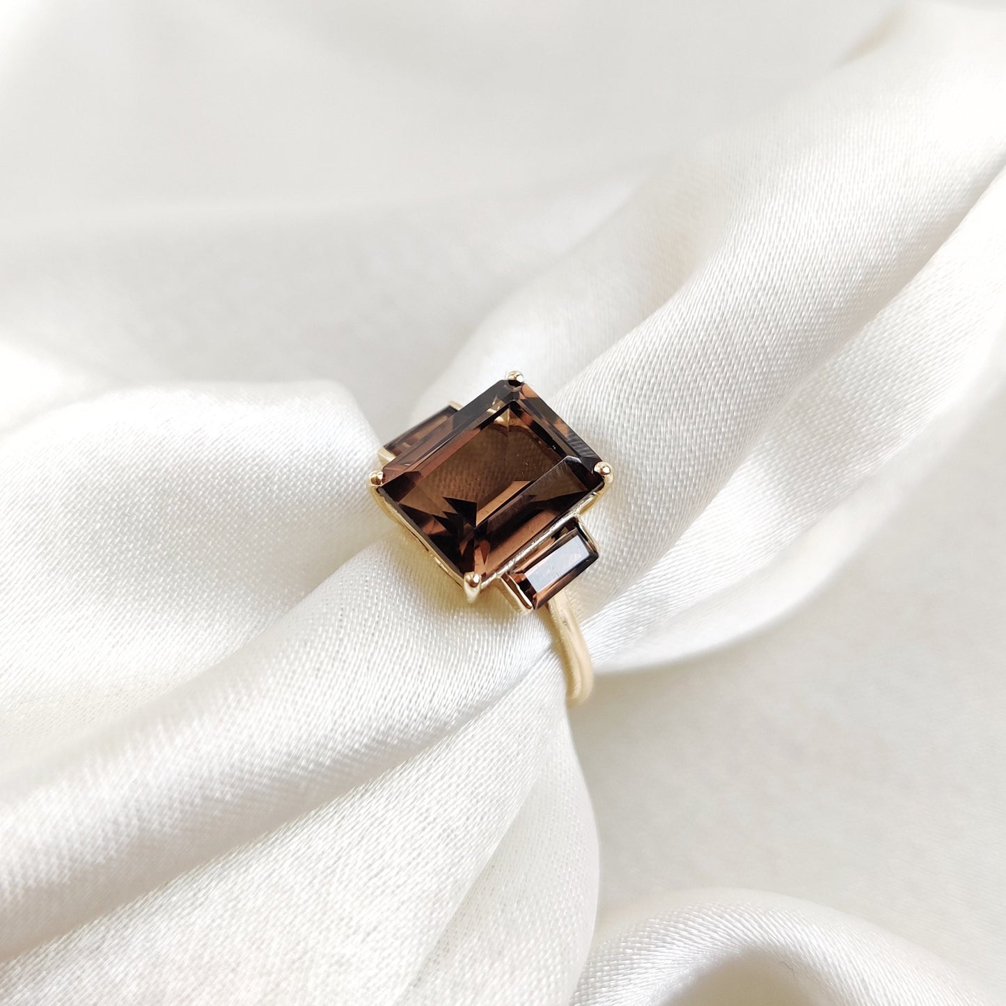 Natural Smoky Quartz Ring, 14K Solid Yellow Gold Smoky Quartz Ring, June Birthstone Ring, Smoky Quartz Jewelry, Birthday Present