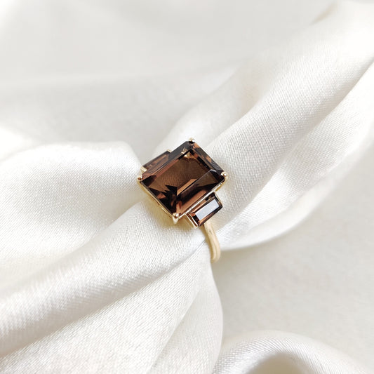 Natural Smoky Quartz Ring, 14K Solid Yellow Gold Smoky Quartz Ring, June Birthstone Ring, Smoky Quartz Jewelry, Birthday Present