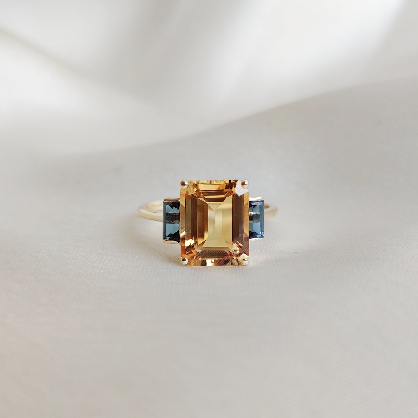 Natural Citrine London & London Blue Topaz Ring, 14K Solid Yellow Gold Ring, November Birthstone Ring, Multi Stone Ring, Birthday Present