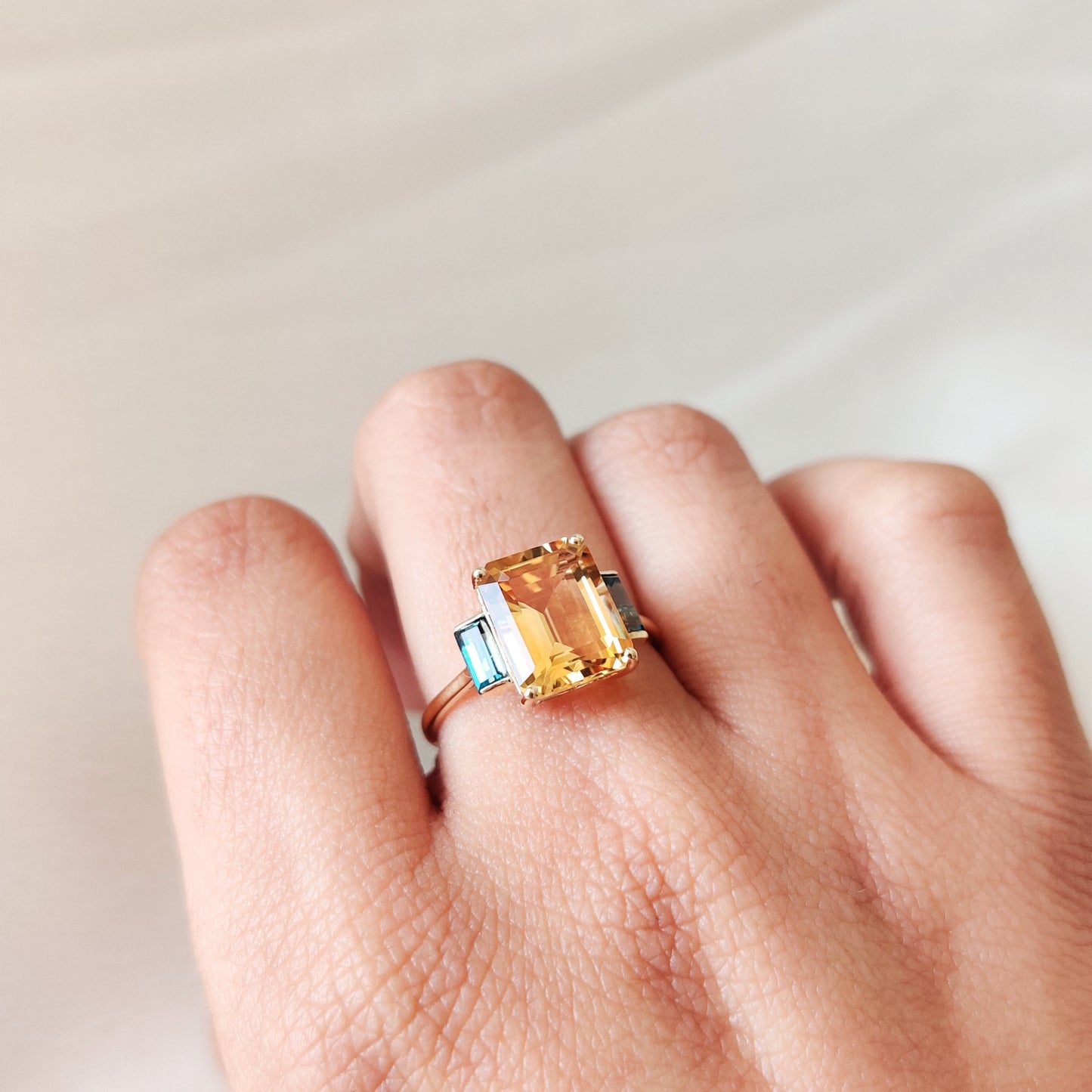 Natural Citrine London & London Blue Topaz Ring, 14K Solid Yellow Gold Ring, November Birthstone Ring, Multi Stone Ring, Birthday Present