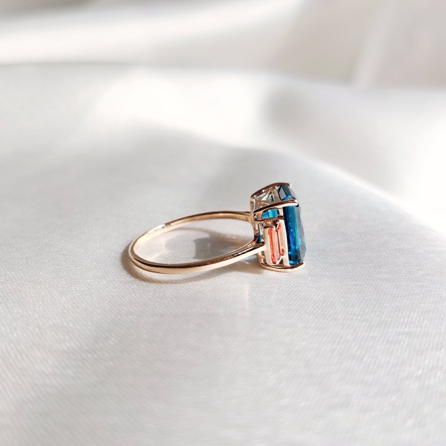 Natural London Blue Topaz & Orange Sapphire Ring, 14K Solid Yellow Gold Ring, Engagement Ring, September November Birthstone Ring