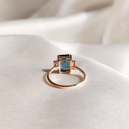 Natural London Blue Topaz & Orange Sapphire Ring, 14K Solid Yellow Gold Ring, Engagement Ring, September November Birthstone Ring