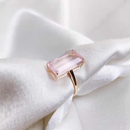 Natural Rose Quartz Ring, 14K Solid Yellow Gold Ring, January Birthstone Ring, Octagon Shape Rose Quartz Prong Ring, Rose Quartz Jewelry