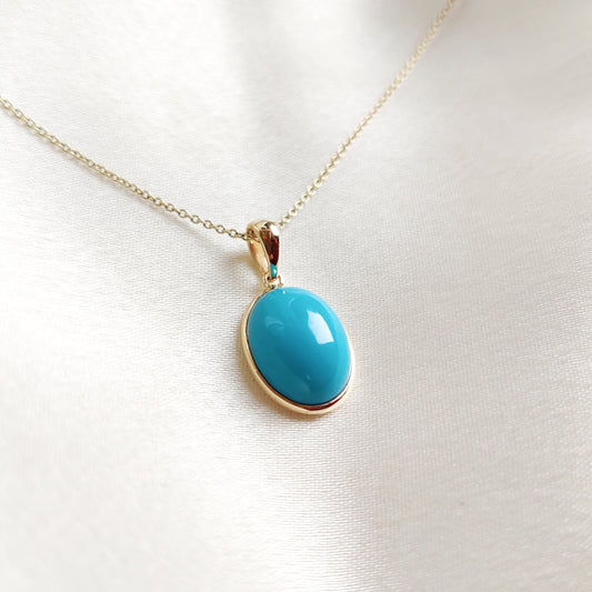 Natural Sleeping Beauty Turquoise Pendant, 14K Solid Yellow Gold Turquoise Pendant, December Birthstone Pendant, Arizona Turquoise Jewelry