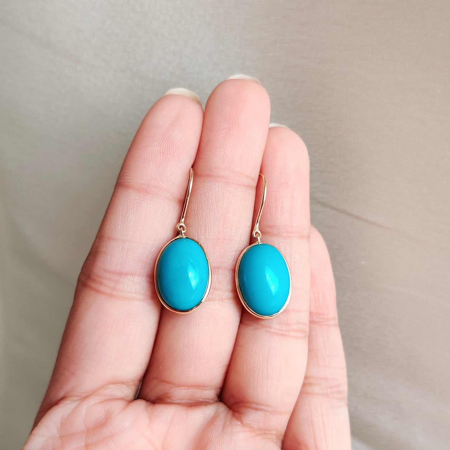 Natural Sleeping Beauty Turquoise Earrings, 14K Solid Yellow Gold Earrings, December Birthstone Earrings, Arizona Turquoise Earrings