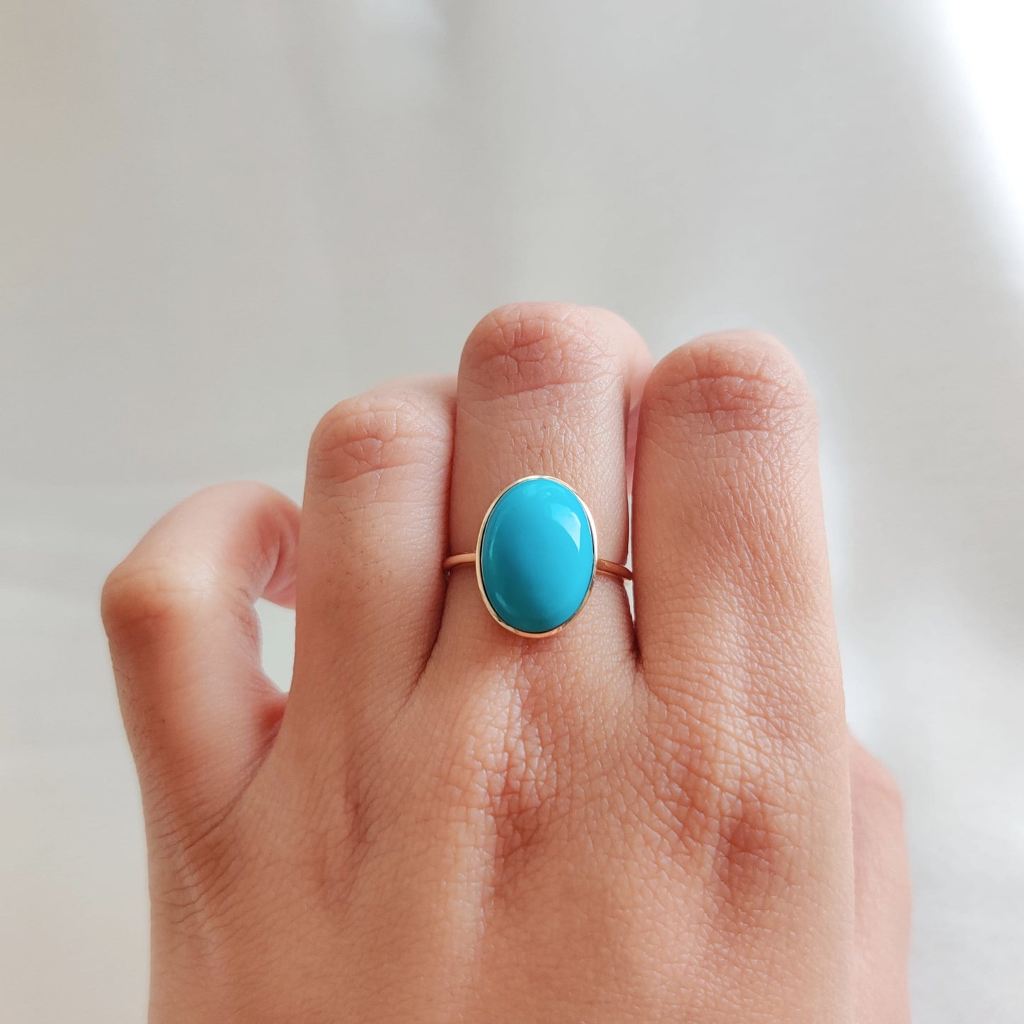 Natural Arizona Turquoise Ring, 14K Solid Yellow Gold Ring, Sleeping Beauty Turquoise Ring, December Birthstone Ring, Turquoise Jewelry