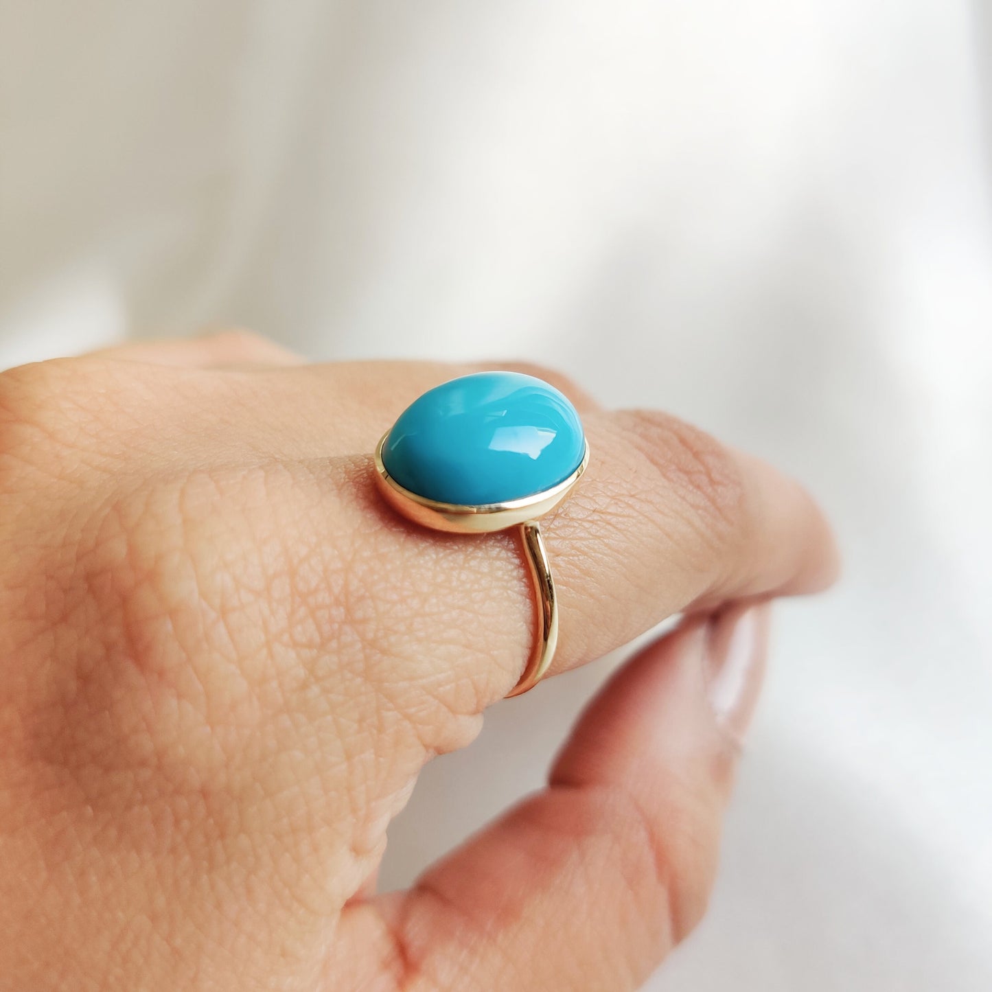 Natural Arizona Turquoise Ring, 14K Solid Yellow Gold Ring, Sleeping Beauty Turquoise Ring, December Birthstone Ring, Turquoise Jewelry