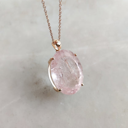 Natural Morganite Pendant, 14K Solid Yellow Gold Morganite Pendant, June Birthstone Pendant, Natural Morganite Jewelry