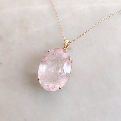 Natural Morganite Pendant, 14K Solid Yellow Gold Morganite Pendant, June Birthstone Pendant, Natural Morganite Jewelry