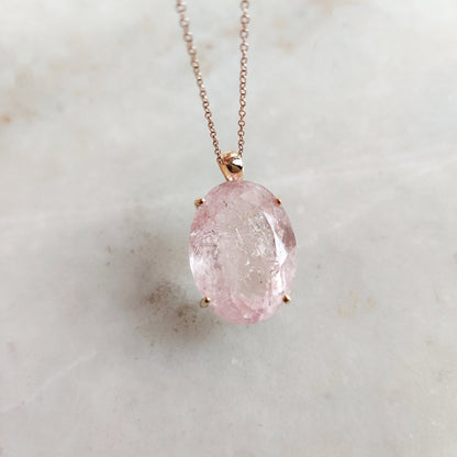 Natural Morganite Pendant, 14K Solid Yellow Gold Morganite Pendant, June Birthstone Pendant, Natural Morganite Jewelry