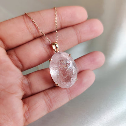 Natural Morganite Pendant, 14K Solid Yellow Gold Morganite Pendant, June Birthstone Pendant, Natural Morganite Jewelry