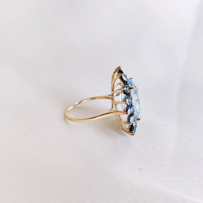 Natural Sky Blue Topaz & London Blue Topaz Ring, 14K Solid Yellow Gold Ring, December Birthstone Ring, Multi Stone Ring,Blue Topaz Jewelry