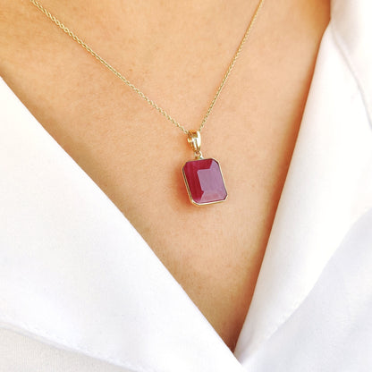 Natural Ruby Pendant, 14K Solid Gold Ruby Pendant, Octagon Ruby pendant, July Birthstone Pendant, Ruby Jewelry, Birthday Present