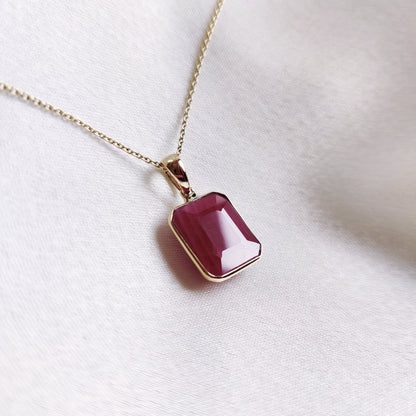 Natural Ruby Pendant, 14K Solid Gold Ruby Pendant, Octagon Ruby pendant, July Birthstone Pendant, Ruby Jewelry, Birthday Present