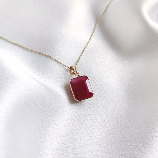 Natural Ruby Pendant, 14K Solid Gold Ruby Pendant, Octagon Ruby pendant, July Birthstone Pendant, Ruby Jewelry, Birthday Present