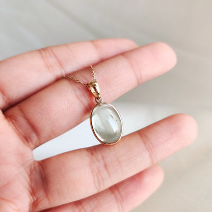 Natural Green Amethyst Pendant, 14K Solid Gold Amethyst Pendant, Solid Gold Pendant Necklace, February Birthstone Pendant, Amethyst Jewelry