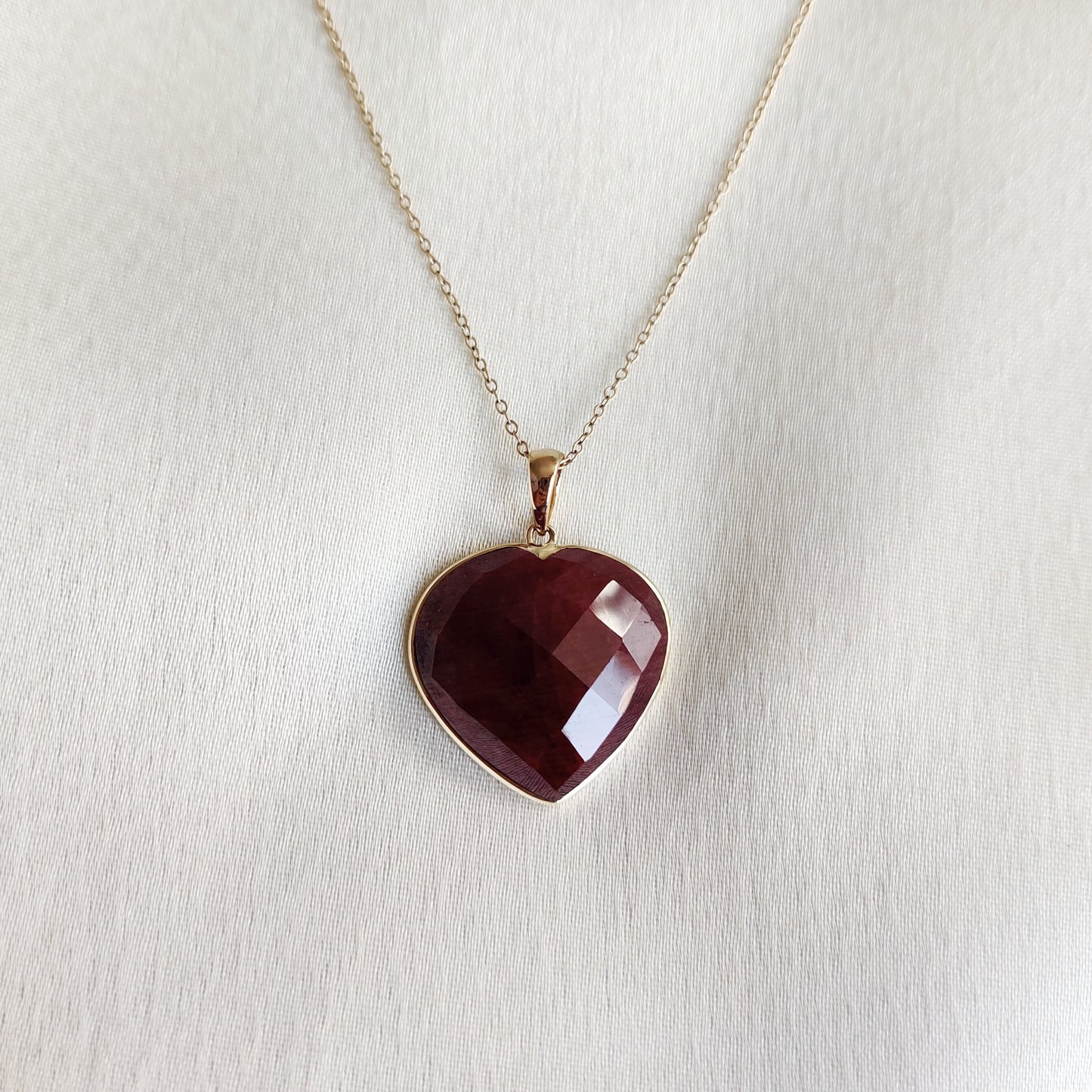 Natural Ruby Heart Pendant, 14K Solid Yellow Gold Pendant, Ruby Heart Shape Pendant, July Birthstone Pendant, Valentine&#39;s Day Gift