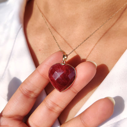 Natural Ruby Heart Pendant, 14K Solid Yellow Gold Pendant, Ruby Heart Shape Pendant, July Birthstone Pendant, Valentine&#39;s Day Gift