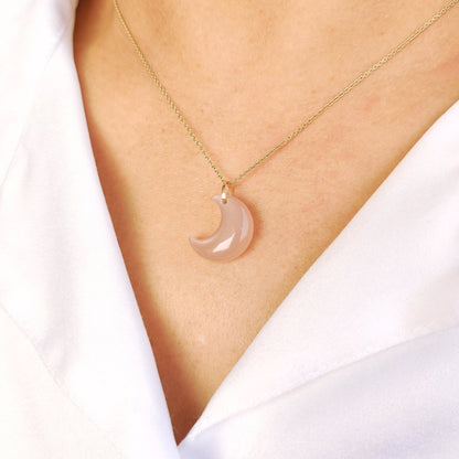 Natural Peach Moonstone Pendant, 14K Solid Yellow Gold Moonstone Pendant, June Birthstone Pendant, Crescent Moonstone Pendant, Birthday Gift