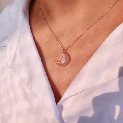 Natural Peach Moonstone Pendant, 14K Solid Yellow Gold Moonstone Pendant, June Birthstone Pendant, Crescent Moonstone Pendant, Birthday Gift