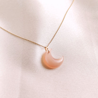 Natural Peach Moonstone Pendant, 14K Solid Yellow Gold Moonstone Pendant, June Birthstone Pendant, Crescent Moonstone Pendant, Birthday Gift