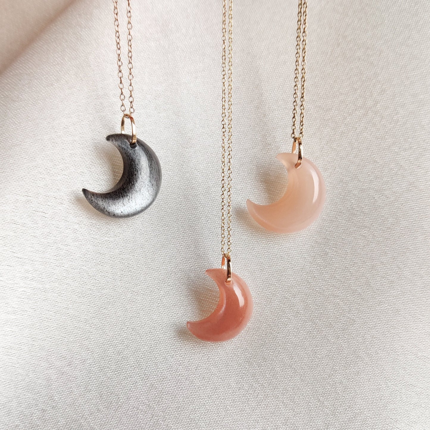 Natural Peach Moonstone Pendant, 14K Solid Yellow Gold Moonstone Pendant, June Birthstone Pendant, Crescent Moonstone Pendant, Birthday Gift