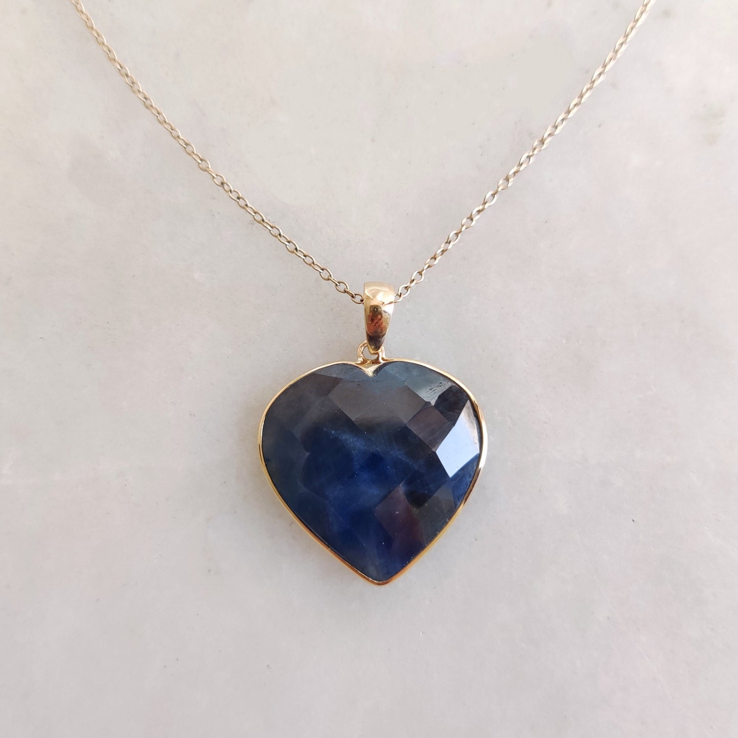 Natural Blue Sapphire Heart Pendant, 14K Solid Yellow Gold Sapphire Pendant, Sapphire Heart Shape Pendant, September Birthstone Pendant