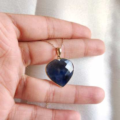 Natural Blue Sapphire Heart Pendant, 14K Solid Yellow Gold Sapphire Pendant, Sapphire Heart Shape Pendant, September Birthstone Pendant