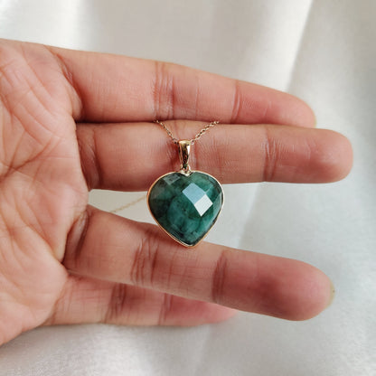 Natural Emerald Heart Pendant, 14K Solid Yellow Gold Emerald Pendant, May Birthstone Pendant, Bezel Pendant, Heart Pendant, Wedding Gift