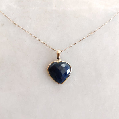 Natural Blue Sapphire Heart Pendant, 14K Solid Yellow Gold Sapphire Pendant, Gemstone Heart Pendant, September Birthstone Pendant