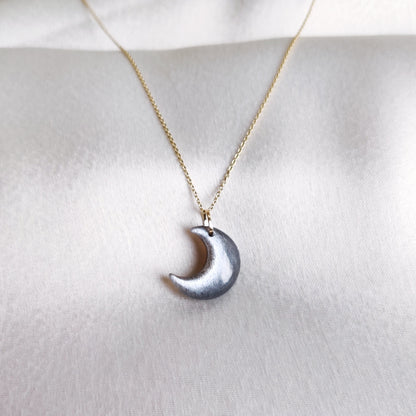 Natural Black Moonstone Pendant, 14K Solid Yellow Gold Moonstone Pendant, June Birthstone Pendant, Crescent Moon Gemstone Pendant