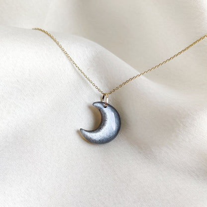 Natural Black Moonstone Pendant, 14K Solid Yellow Gold Moonstone Pendant, June Birthstone Pendant, Crescent Moon Gemstone Pendant