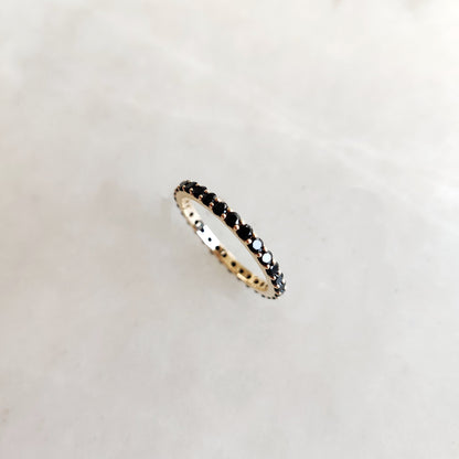 Natural Black Spinel Eternity Ring, 14K Solid Yellow Gold Infinity Band, December Birthstone, Eternity Spinel Ring, Black Spinel Jewelry