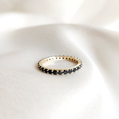 Natural Black Spinel Eternity Ring, 14K Solid Yellow Gold Infinity Band, December Birthstone, Eternity Spinel Ring, Black Spinel Jewelry