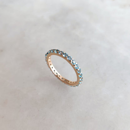 Natural Sky Blue Topaz Eternity Ring, 14K Solid Yellow Gold Infinity Band, Full Eternity Ring Blue Topaz, December Birthstone Ring