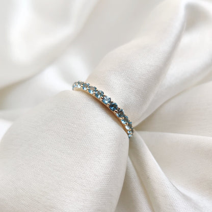 Natural Sky Blue Topaz Eternity Ring, 14K Solid Yellow Gold Infinity Band, Full Eternity Ring Blue Topaz, December Birthstone Ring