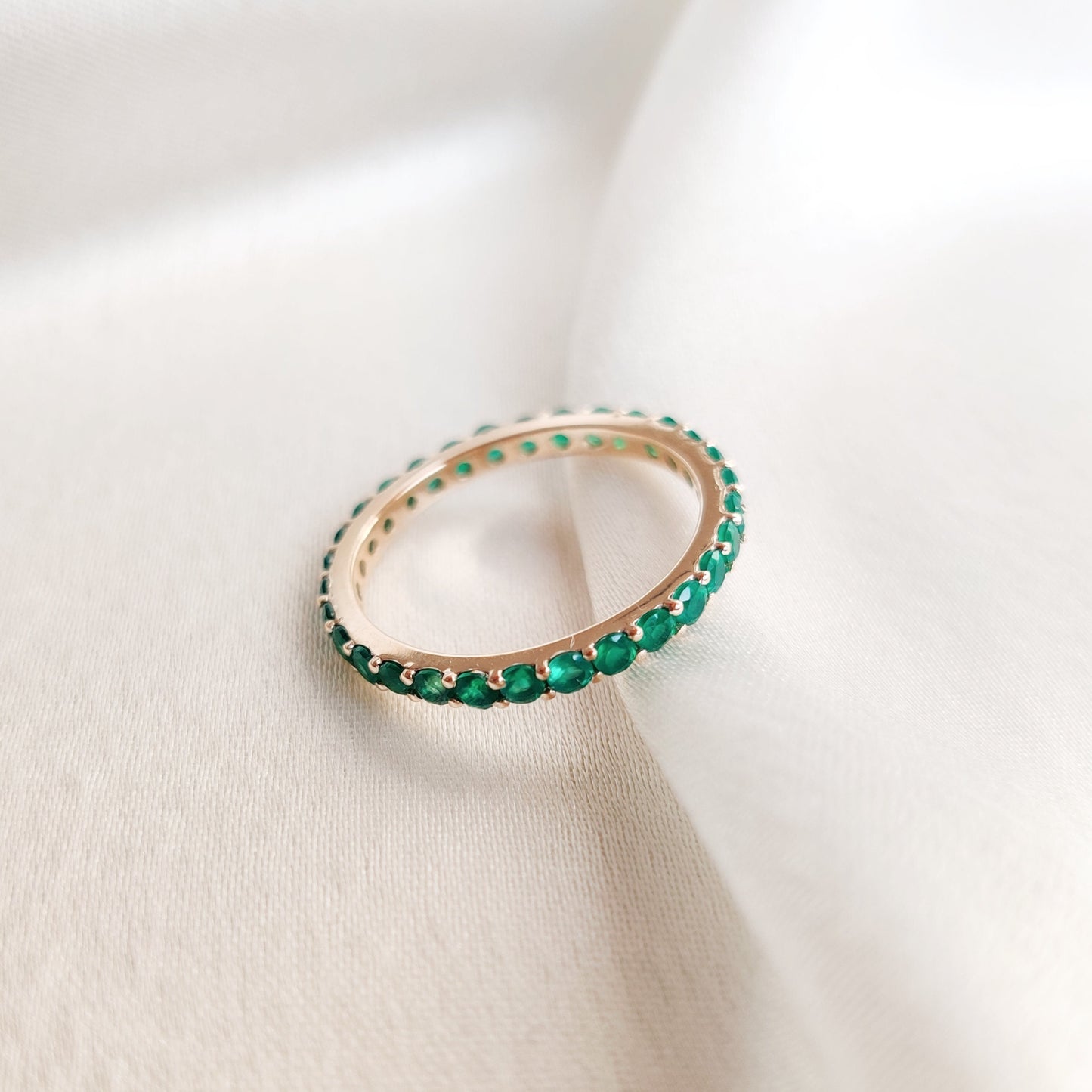 Natural Green Onyx Eternity Ring, 14K Solid Yellow Gold Infinity Band, May Birthstone Ring, Full Eternity Ring, Green Onyx Jewelry