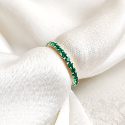 Natural Green Onyx Eternity Ring, 14K Solid Yellow Gold Infinity Band, May Birthstone Ring, Full Eternity Ring, Green Onyx Jewelry