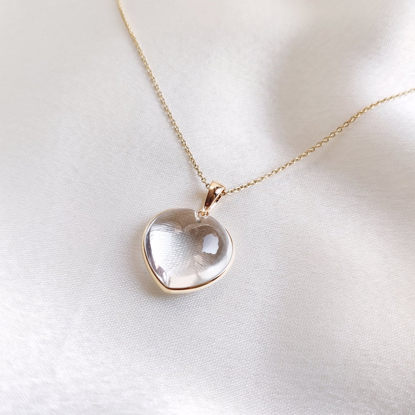 Natural Clear Quartz Heart Pendant, 14K Solid Yellow Gold Pendant, April Birthstone Pendant, Gemstone Heart Pendant, Crystal Heart Pendant