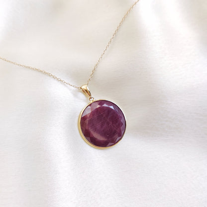 Natural Ruby Pendant, 14K Solid Yellow Gold Ruby Pendant, July Birthstone Pendant, Natural Ruby Jewelry, Christmas Present