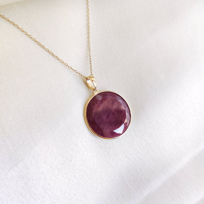 Natural Ruby Pendant, 14K Solid Yellow Gold Ruby Pendant, July Birthstone Pendant, Natural Ruby Jewelry, Christmas Present