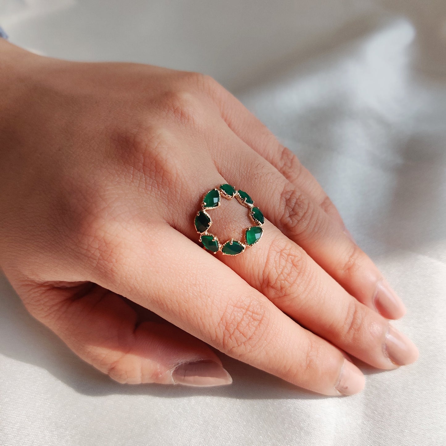 Natural Green Onyx Ring, 14K Solid Rose Gold Onyx Ring, May Birthstone Ring, Green Onyx Jewelry, Dainty Onyx  Flower Ring, Christmas Gift