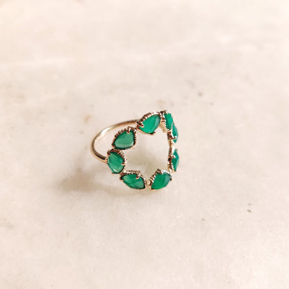 Natural Green Onyx Ring, 14K Solid Rose Gold Onyx Ring, May Birthstone Ring, Green Onyx Jewelry, Dainty Onyx  Flower Ring, Christmas Gift