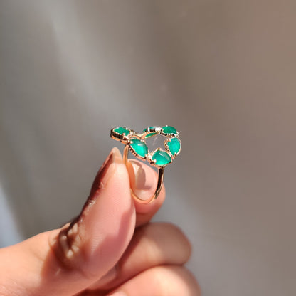 Natural Green Onyx Ring, 14K Solid Rose Gold Onyx Ring, May Birthstone Ring, Green Onyx Jewelry, Dainty Onyx  Flower Ring, Christmas Gift