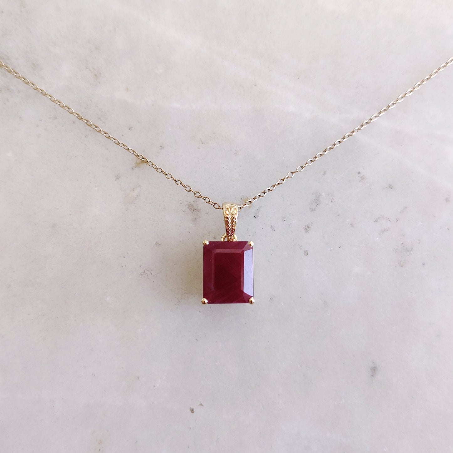 Natural Ruby Pendant, 14K Solid Yellow Gold Ruby Pendant, July Birthstone Pendant, Octagon Ruby Pendant, Dainty Ruby Pendant, Birthday Gift