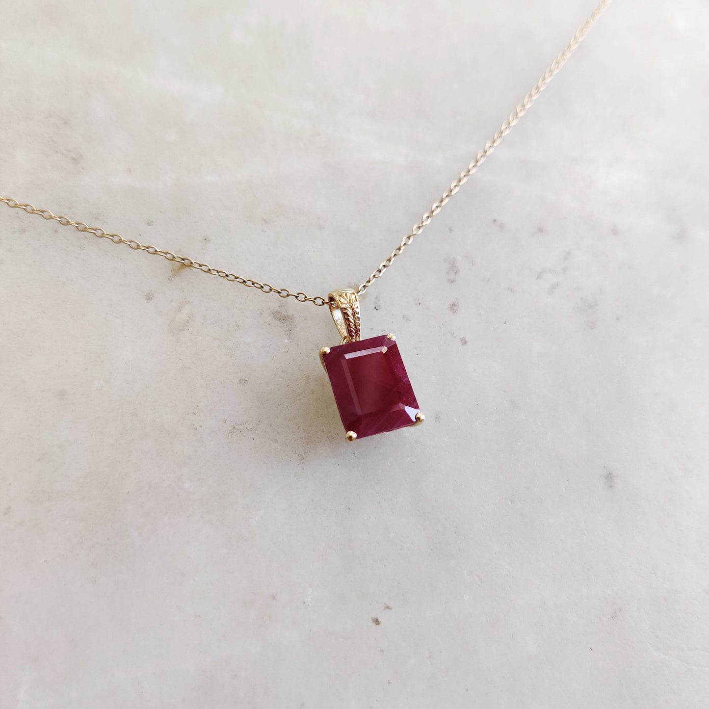 Natural Ruby Pendant, 14K Solid Yellow Gold Ruby Pendant, July Birthstone Pendant, Octagon Ruby Pendant, Dainty Ruby Pendant, Birthday Gift