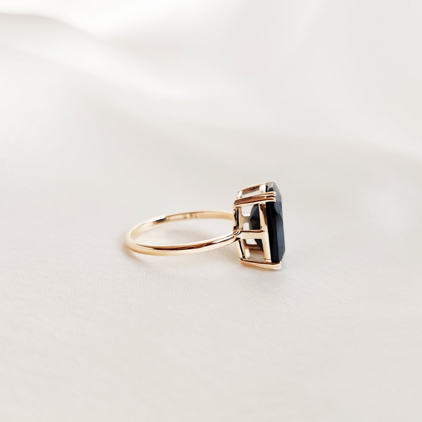 Natural Black Onyx Ring, 14K Solid Yellow Gold Ring, December Birthstone Ring, Cushion Cut Onyx Ring, Black Onyx Statement Ring