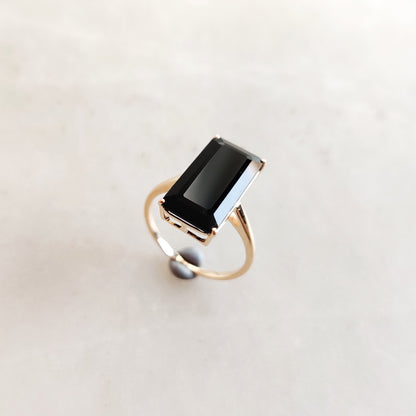 Natural Black Onyx Ring, 14K Solid Yellow Gold Ring, December Birthstone Ring, Black Onyx Octagon Ring, Statement Onyx Gold Ring