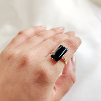 Natural Black Onyx Ring, 14K Solid Yellow Gold Ring, December Birthstone Ring, Black Onyx Octagon Ring, Statement Onyx Gold Ring